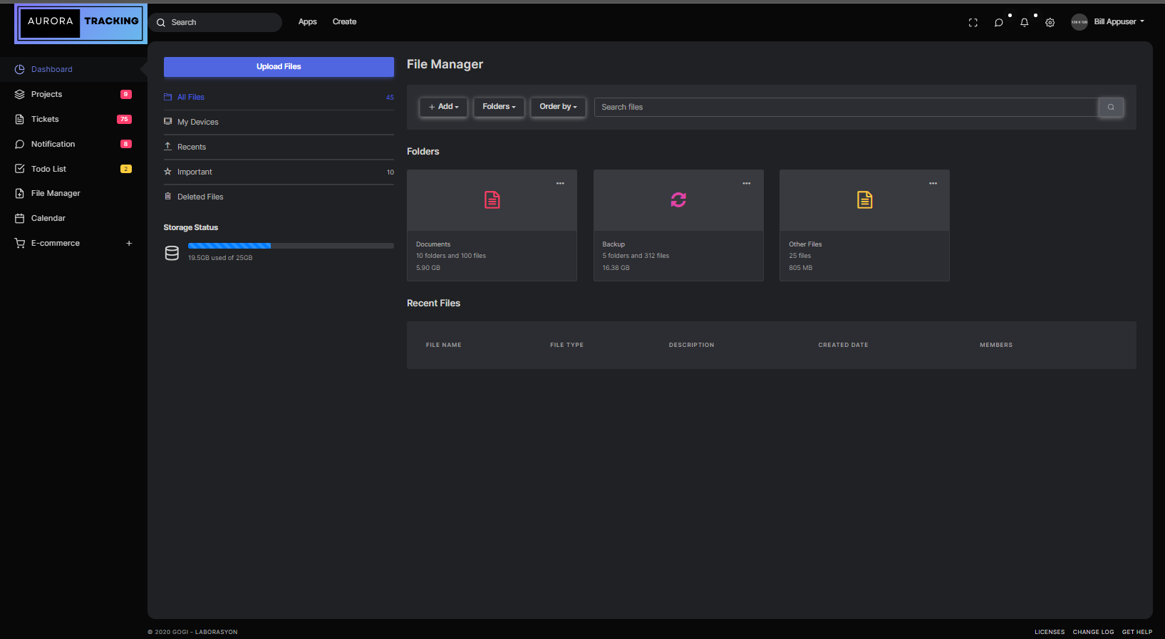 Aurora Tracking File Manager